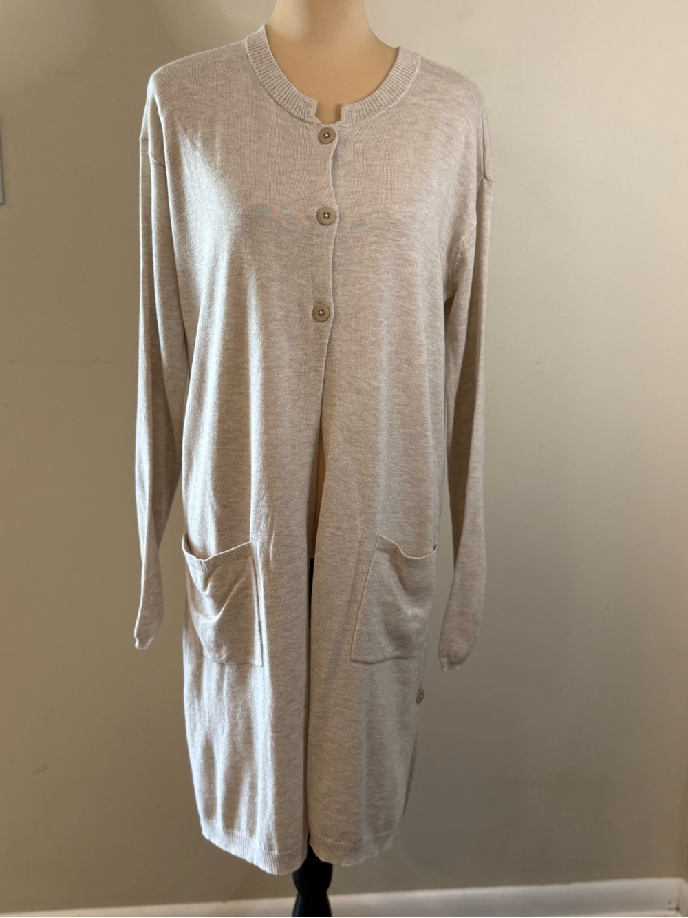 J. Jill tan longline wool blend cardigan chest buttons split hem SZ M Tall